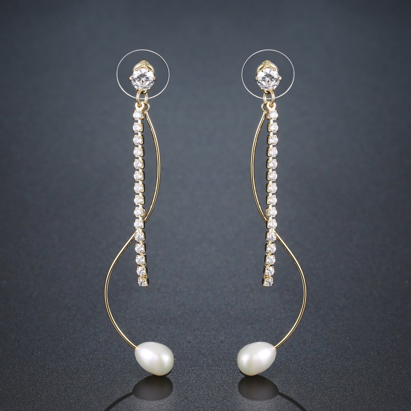 khaista dangle pearl cubic zirconia drop earrings kpe0370 image 4