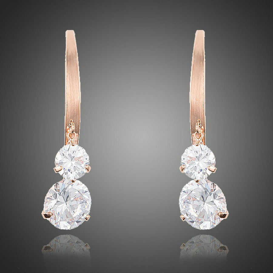 KHAISTA dangling CZ drop earrings on white background