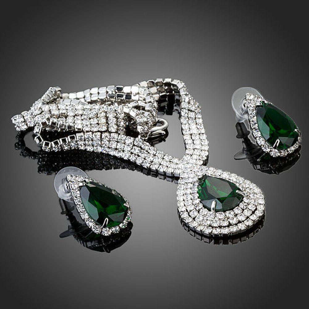 khaista dark green cubic zirconia water drop jewelry set image 4
