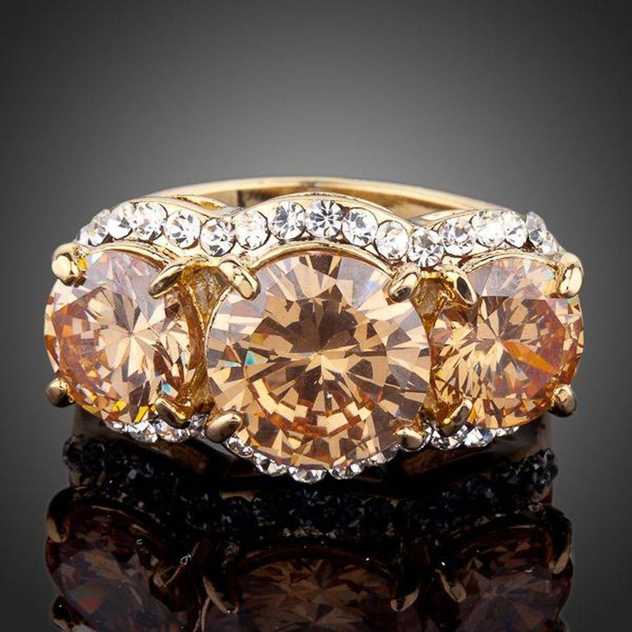 Premium luxury crystal engagement ceremony ring design displayed on a clean white background