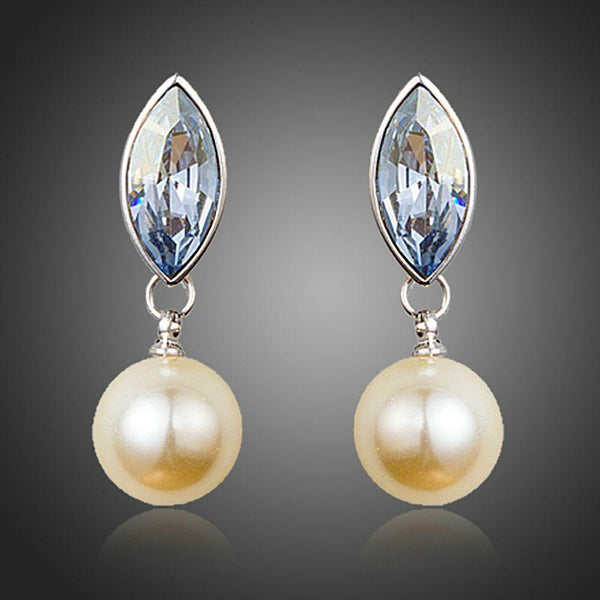 KHAISTA fancy pearl drop earrings on white background