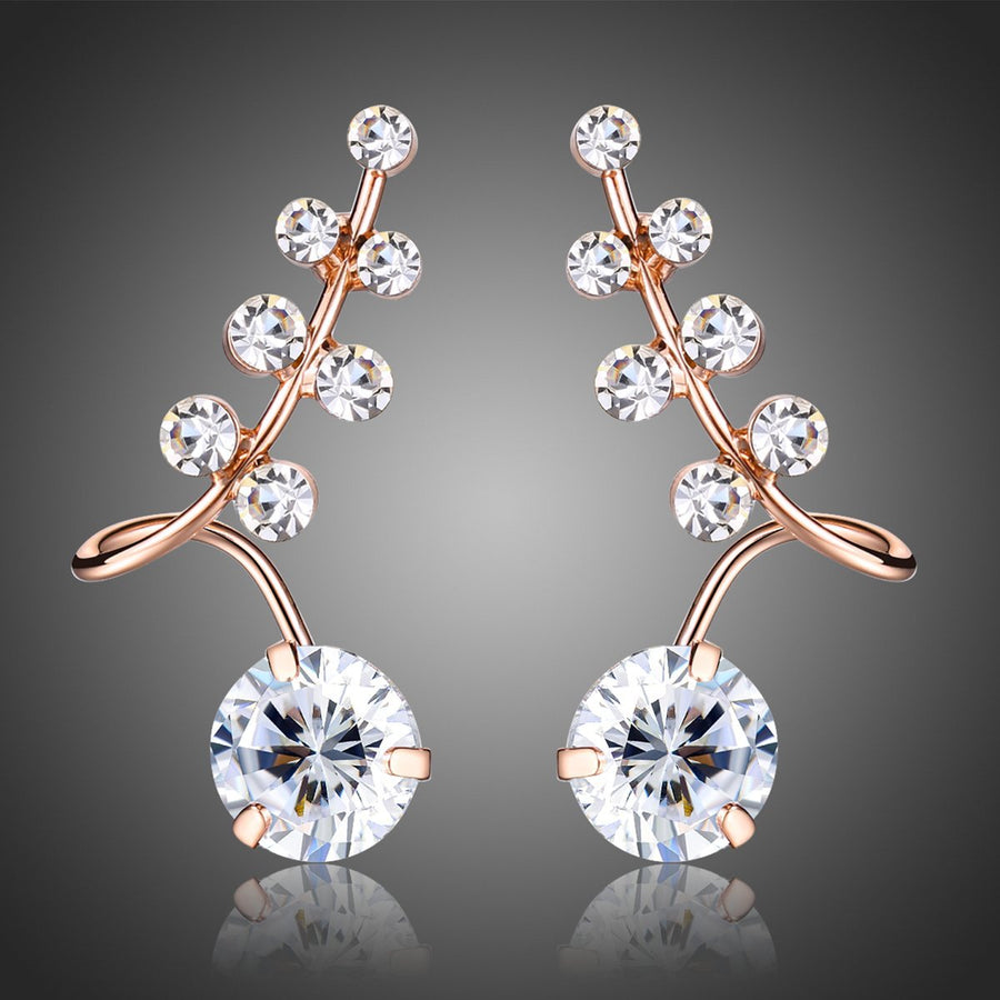 KHAISTA clear CZ fashion drop earrings on white background