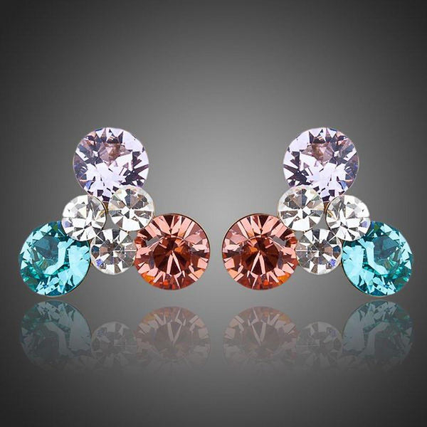 KHAISTA Stellux Austrian crystal flower stud earrings on white background