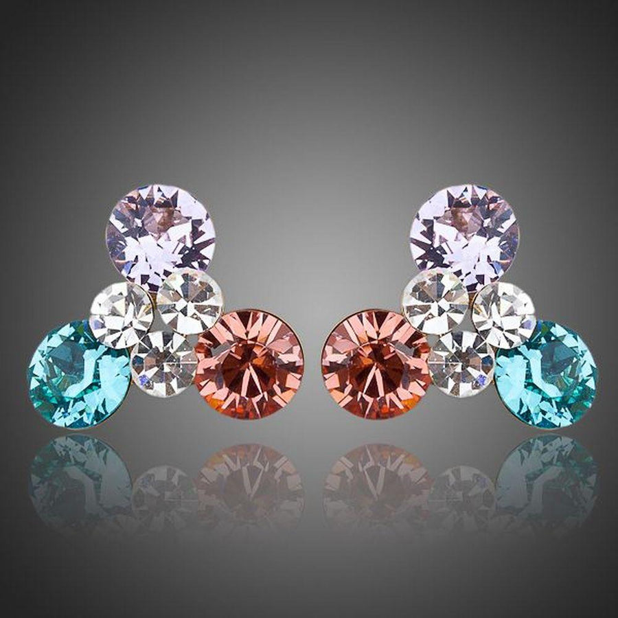 KHAISTA Stellux Austrian crystal flower stud earrings on white background