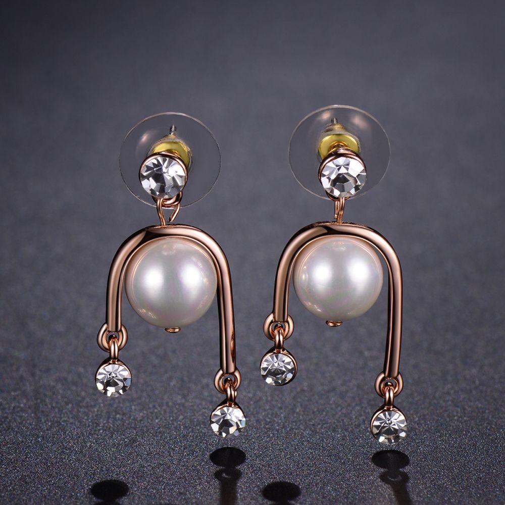khaista geometric shape shiny big pearl clear rhinestone dangle earrings image 4