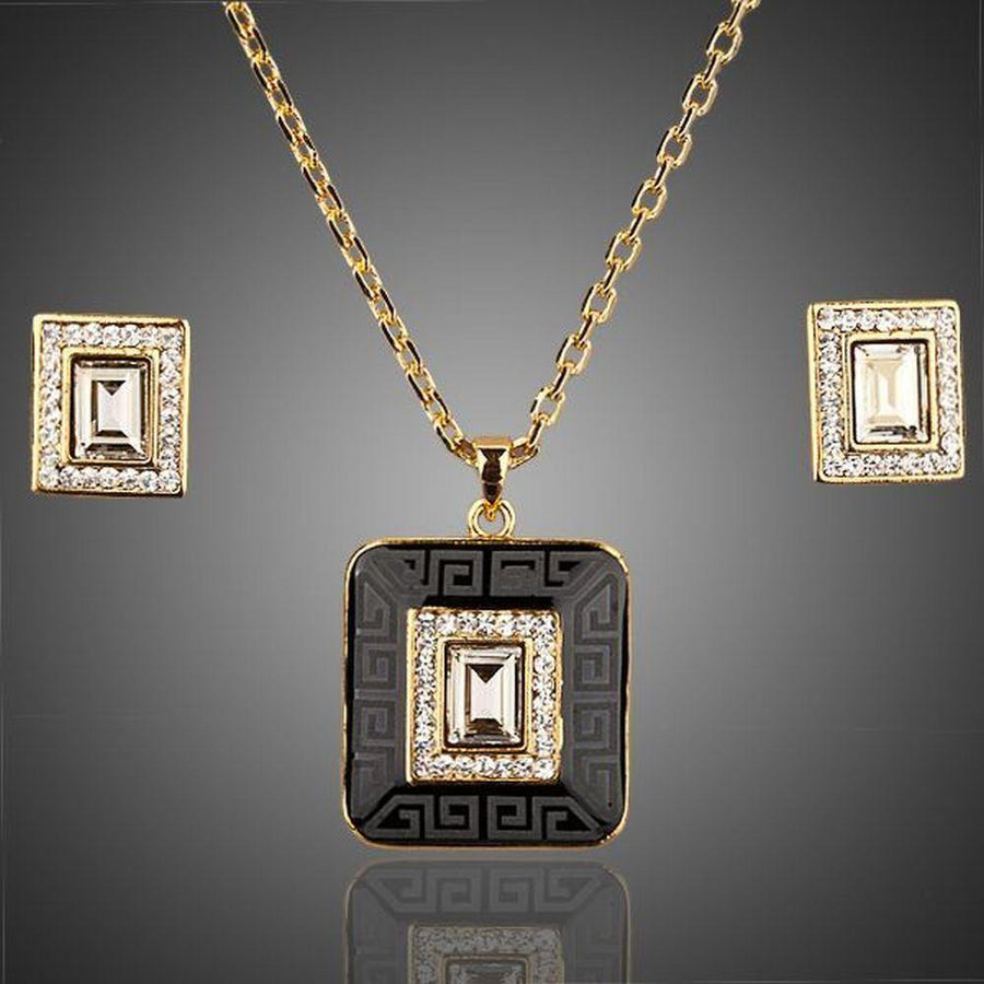 Khaista geometric crystal hoop earrings pendant set