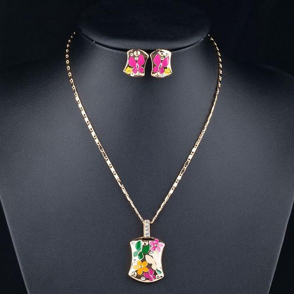 khaista gold plated artistic clip earrings and pendant necklace set mjg0002 image 4