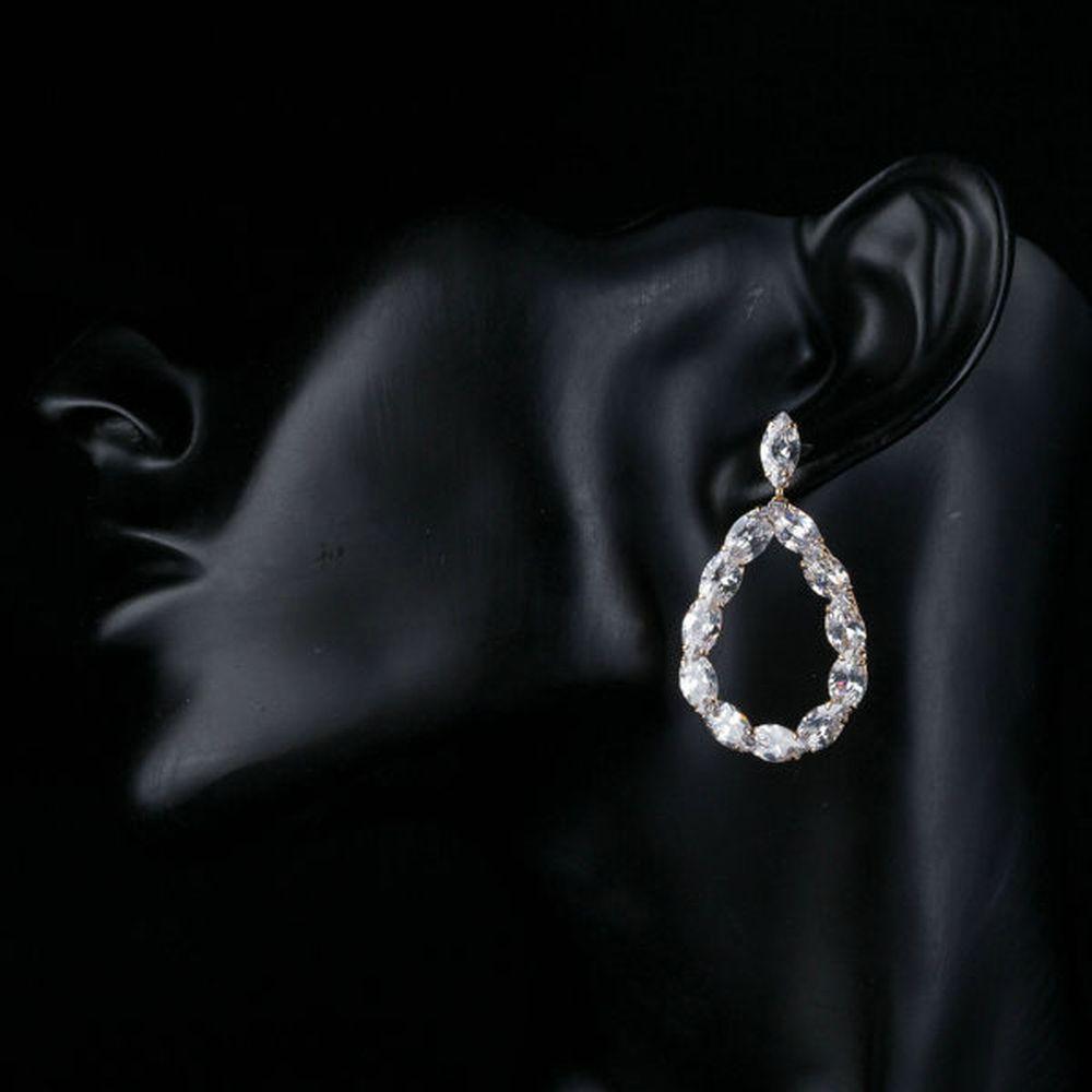 khaista gold plated cubic zirconia chain drop earrings mje0131 image 4