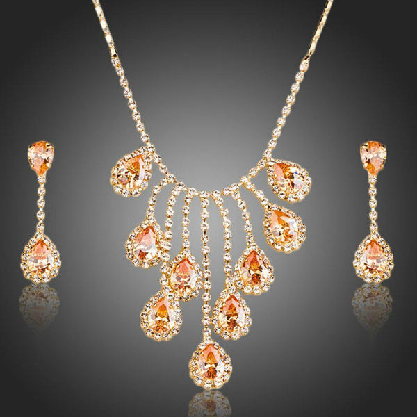 Khaista gold plated red crystal waterdrop jewellery set