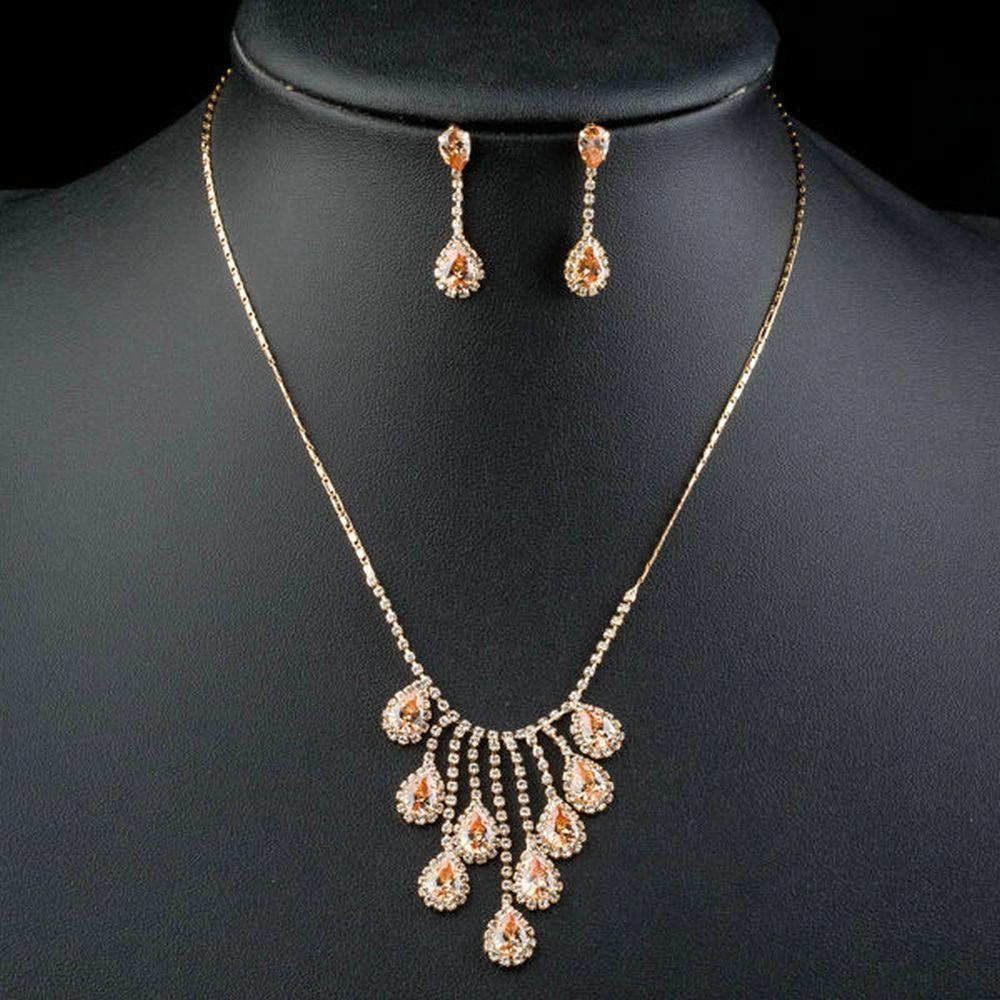 khaista gold plated red crystals waterdrop jewelry set mjg0150 image 4