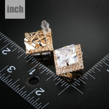 Load image into Gallery viewer, Gold Plated Square Cubic Zirconia Stud Earrings - KHAISTA Fashion Jewellery
