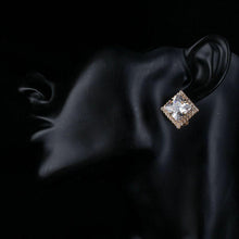 Load image into Gallery viewer, Gold Plated Square Cubic Zirconia Stud Earrings - KHAISTA Fashion Jewellery
