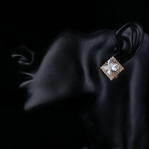 Gold Plated Square Cubic Zirconia Stud Earrings - KHAISTA Fashion Jewellery