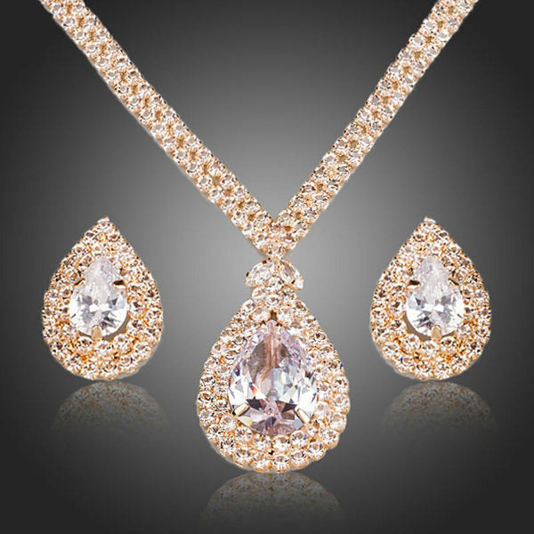 Khaista Gold Plated Water Drop Jewellery Set on white background
