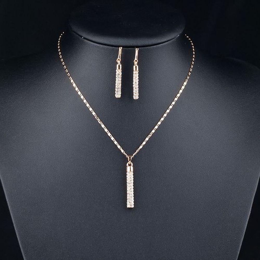 khaista golden cylindrical drop earrings pendant necklace set mjg0007 image 4