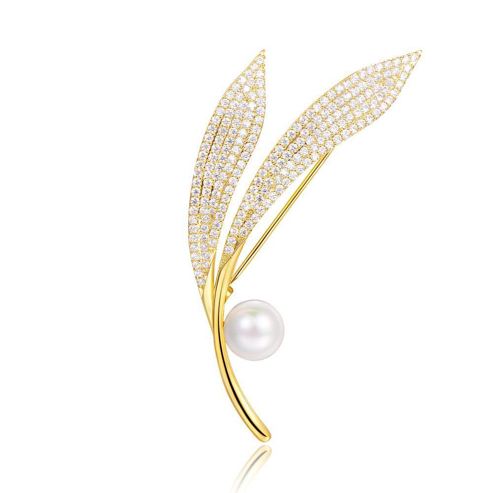 khaista golden leaf branch pearl brooch image 5