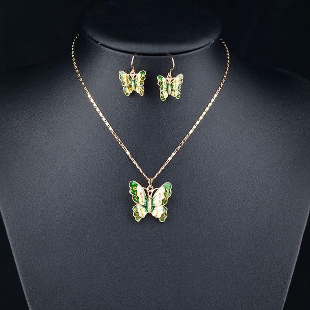 khaista green butterfly drop earrings chain necklace set mjg0011 image 4