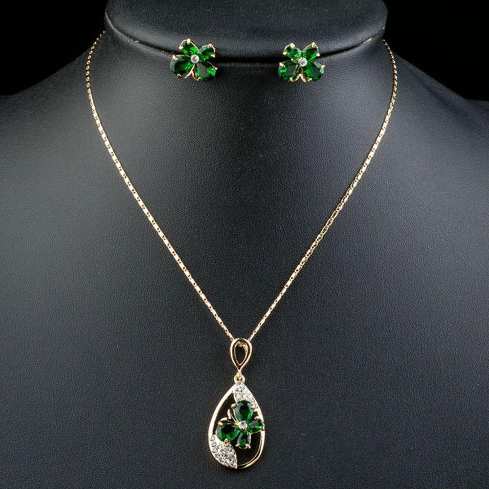 khaista green butterfly stud jewelry set mjg0127 image 4