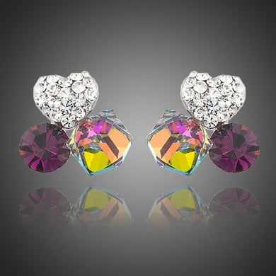 Heart Cube Circle Together Stud Earrings - KHAISTA Fashion Jewellery
