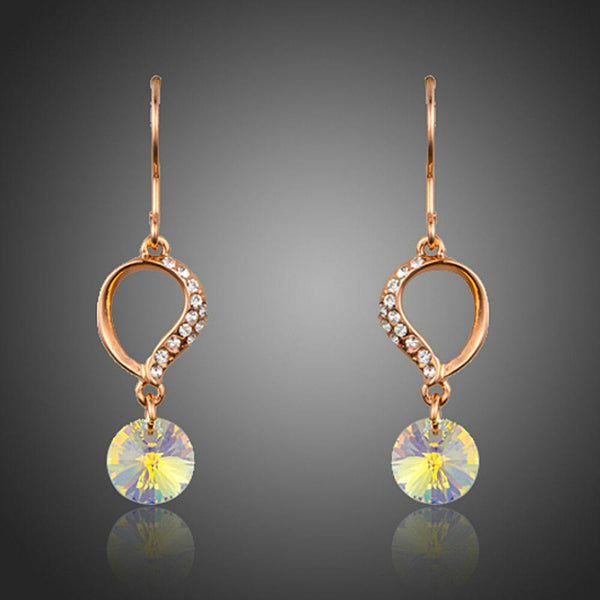 KHAISTA gradual change heart dangle drop earrings on white background