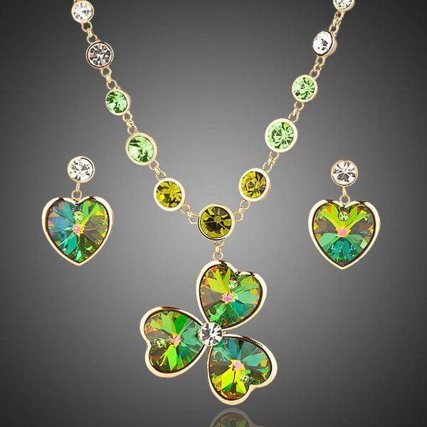 Khaista Stellux heart drop earrings flower pendant necklace set
