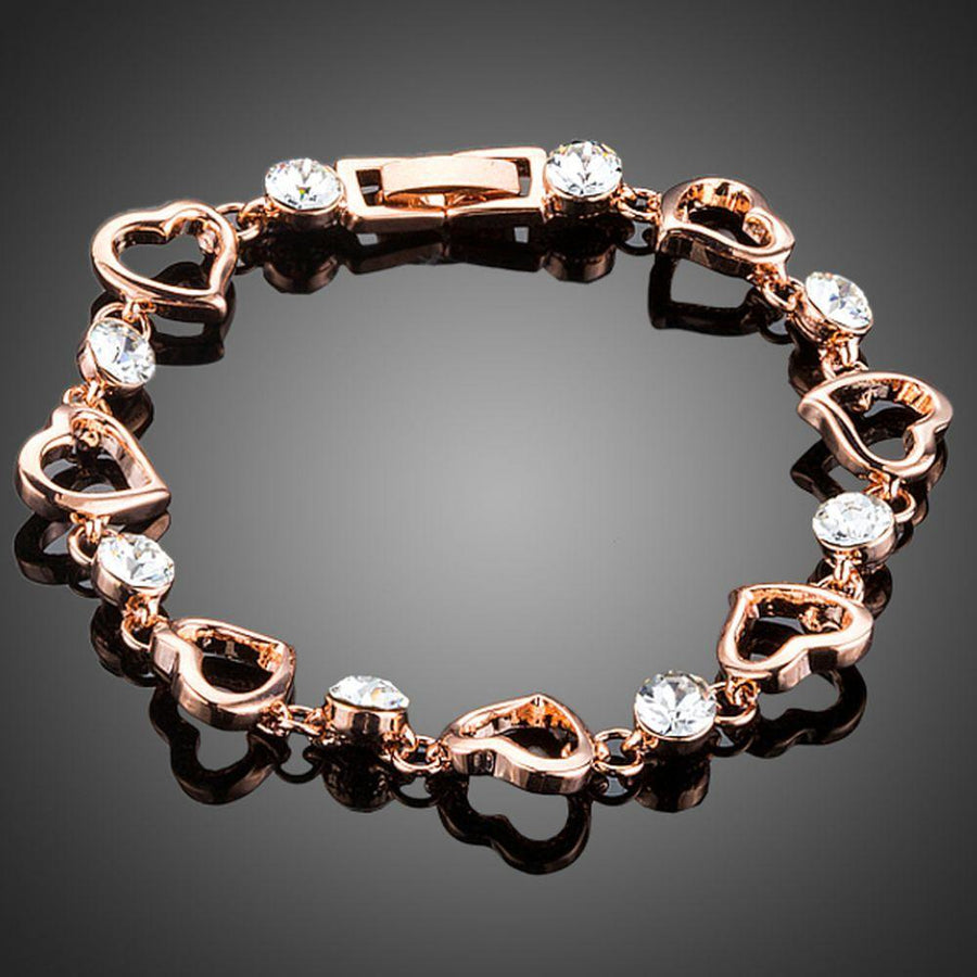 KHAISTA heart toggle clasp crystal bracelet on white background