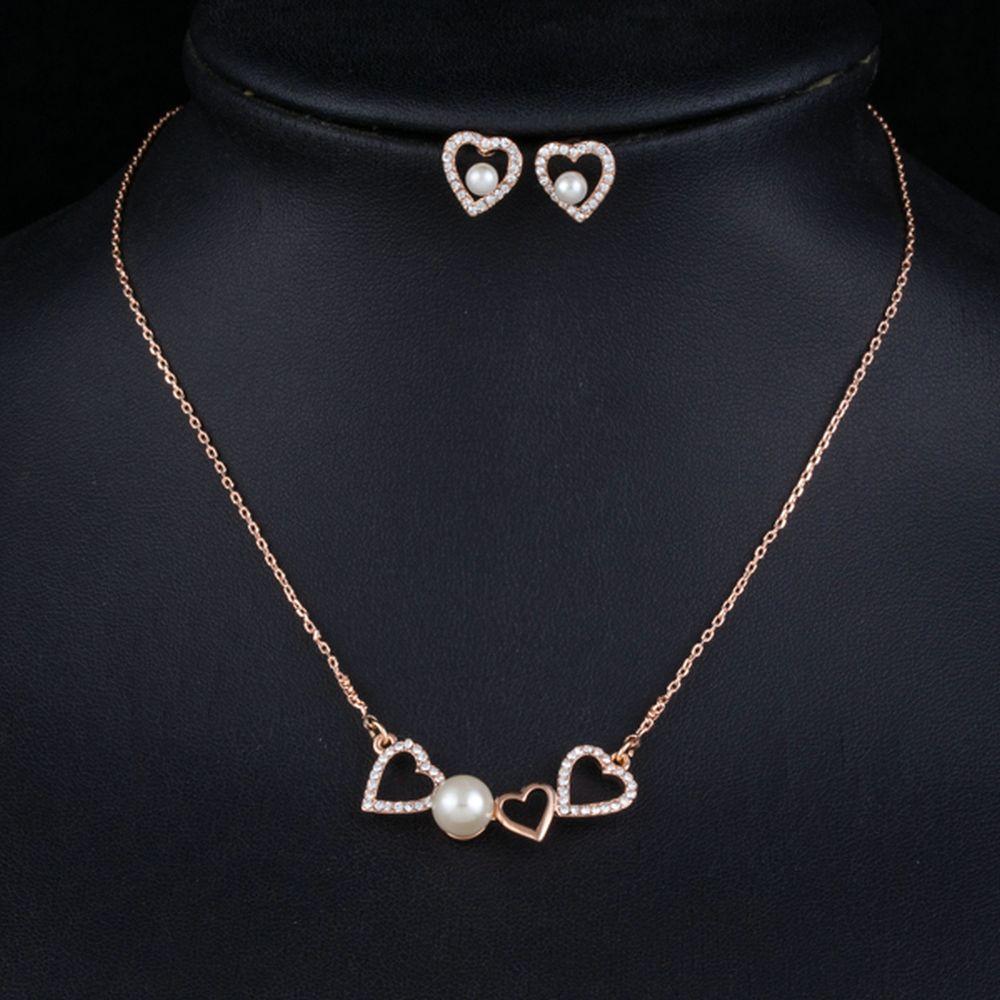 khaista hearts with a pearl stud earrings pendant necklace set mjj0189 image 4