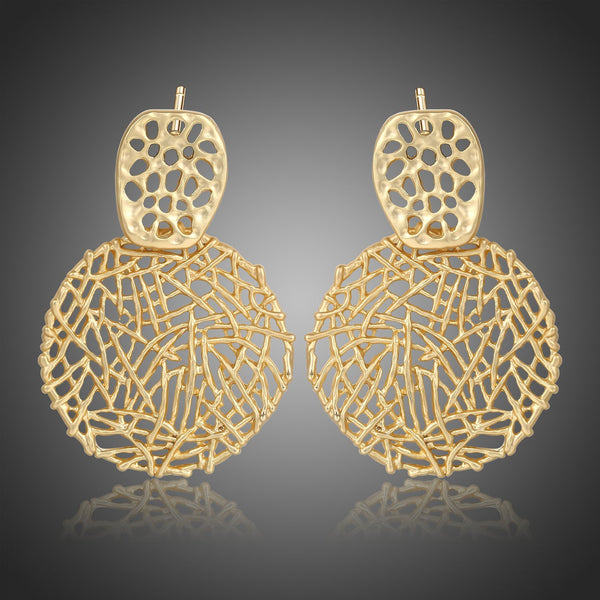 KHAISTA irregular round crystal drop earrings on white background