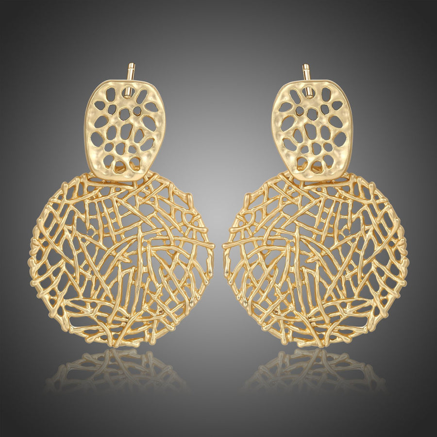 KHAISTA irregular round crystal drop earrings on white background
