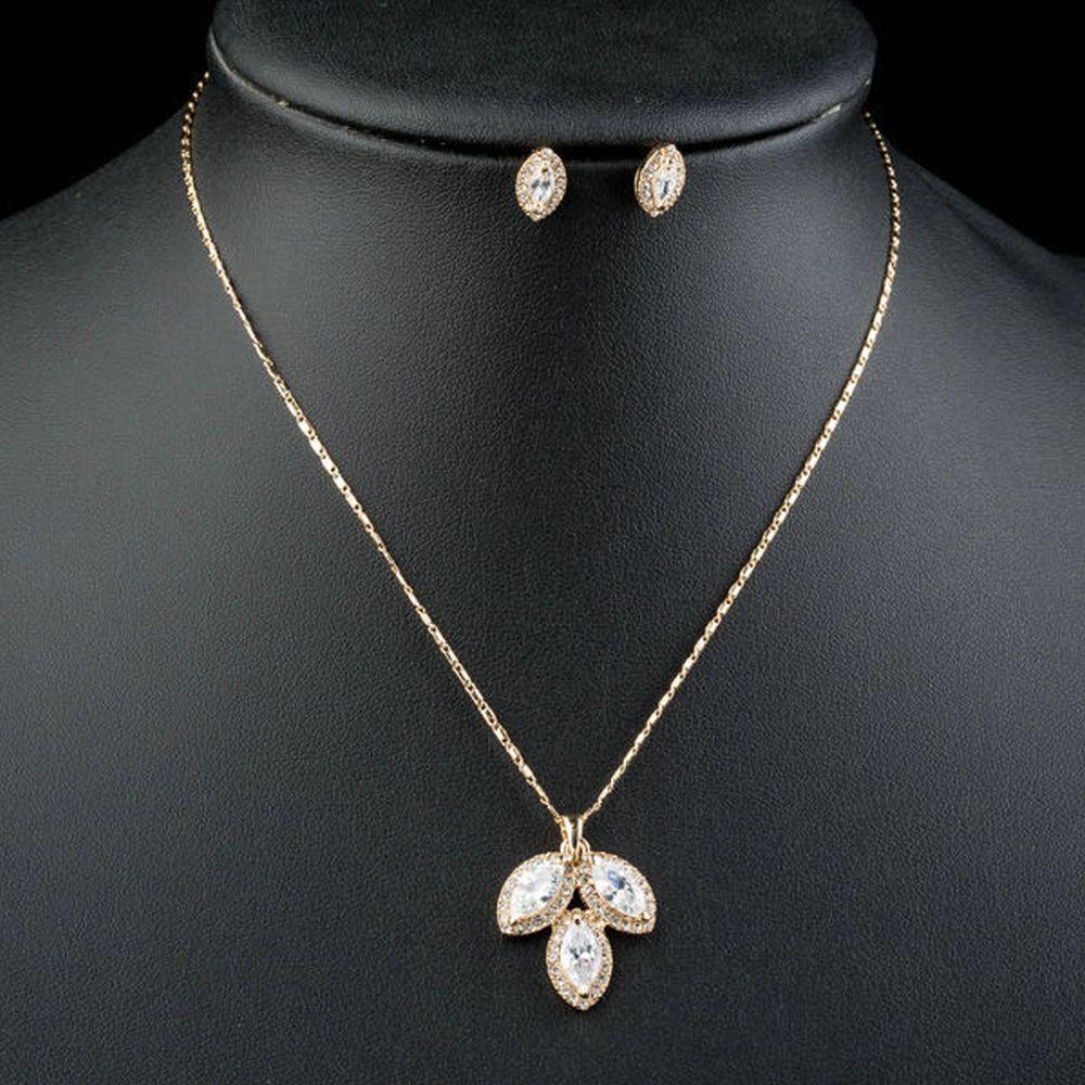 khaista leaves triangle pendent necklace and stud earring set mjg0142 image 4