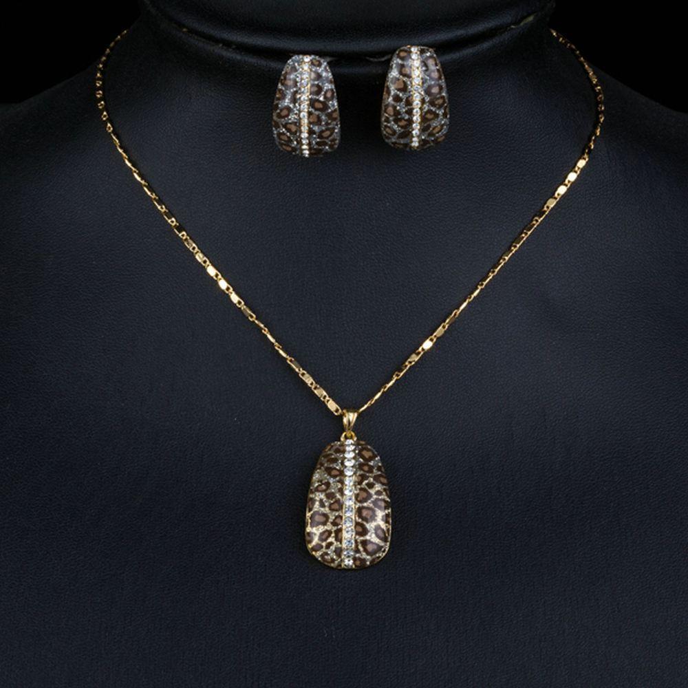 khaista leopard print clip earrings necklace set kf0204 image 4