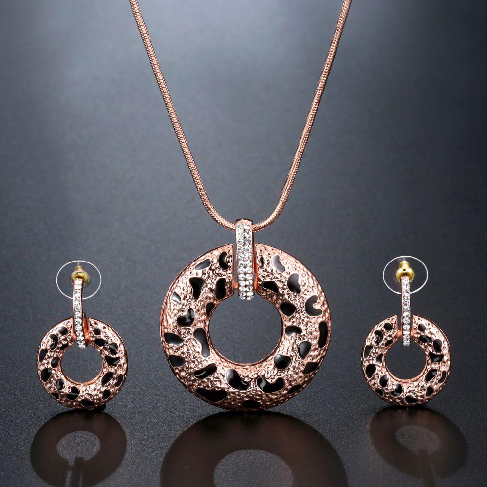 khaista leopard round pattern necklace and drop earrings jewelry set image 4