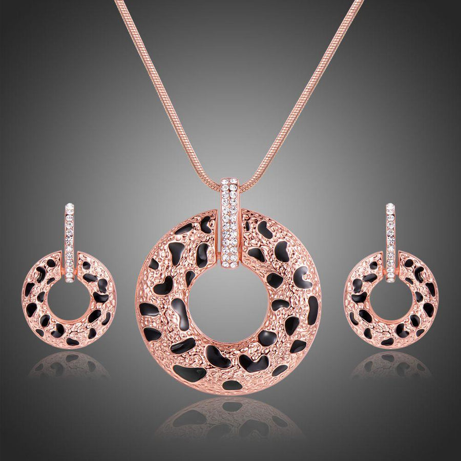 Khaista leopard print pattern necklace drop earrings set