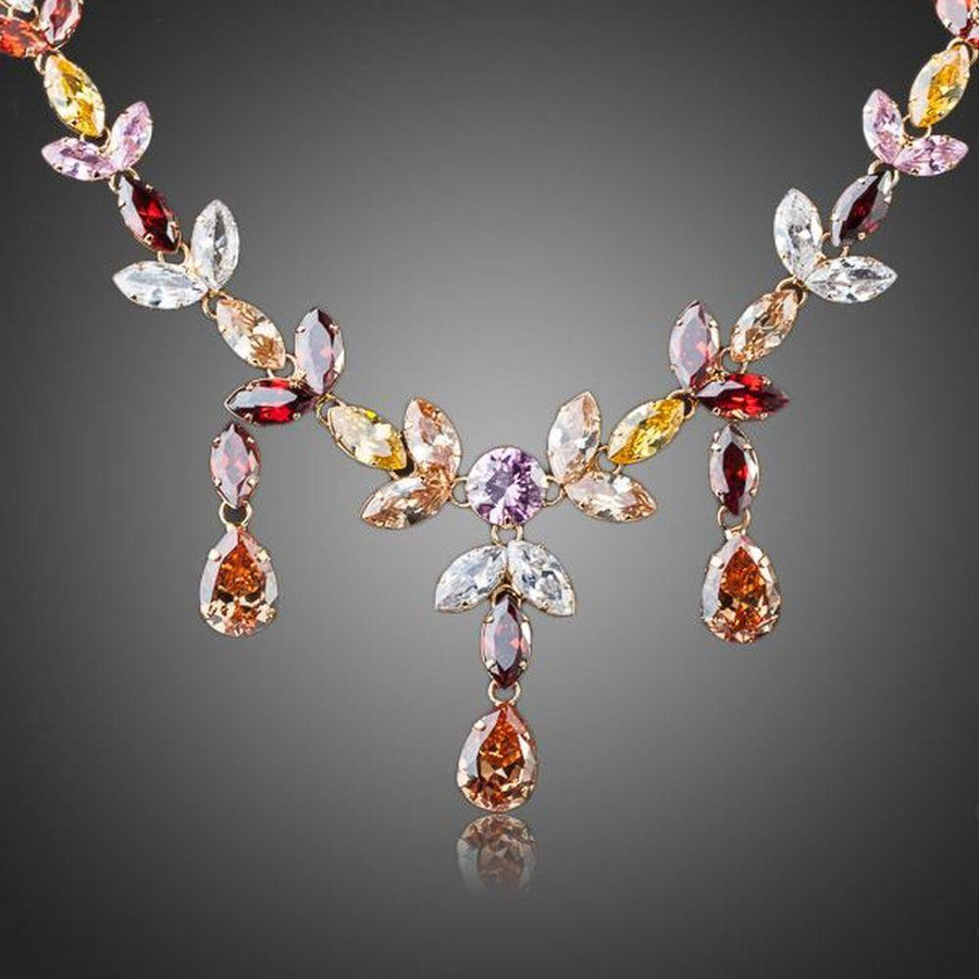Khaista multicolour crystal waterdrop necklace earrings set