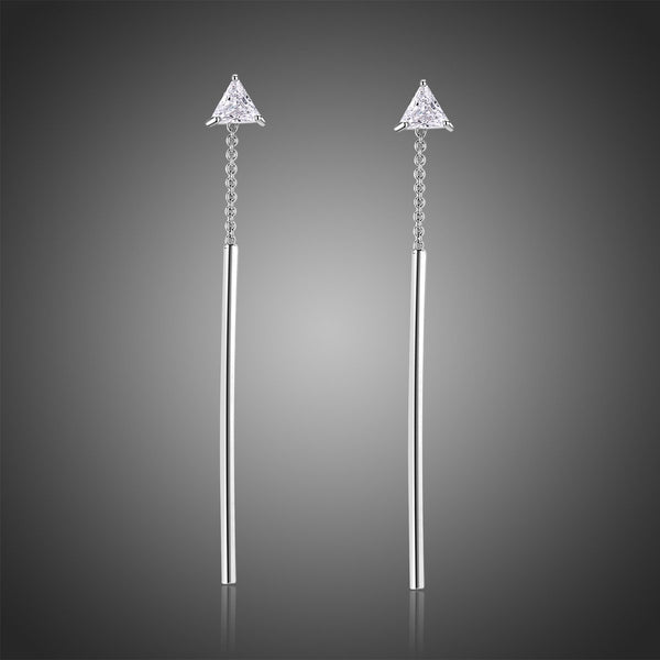 KHAISTA line triangle crystal drop earrings on white background