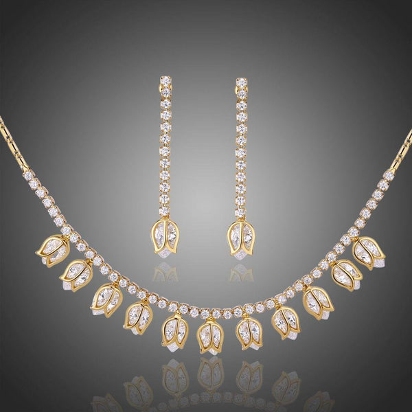 Khaista lotus CZ rhinestone necklace dangle earrings set