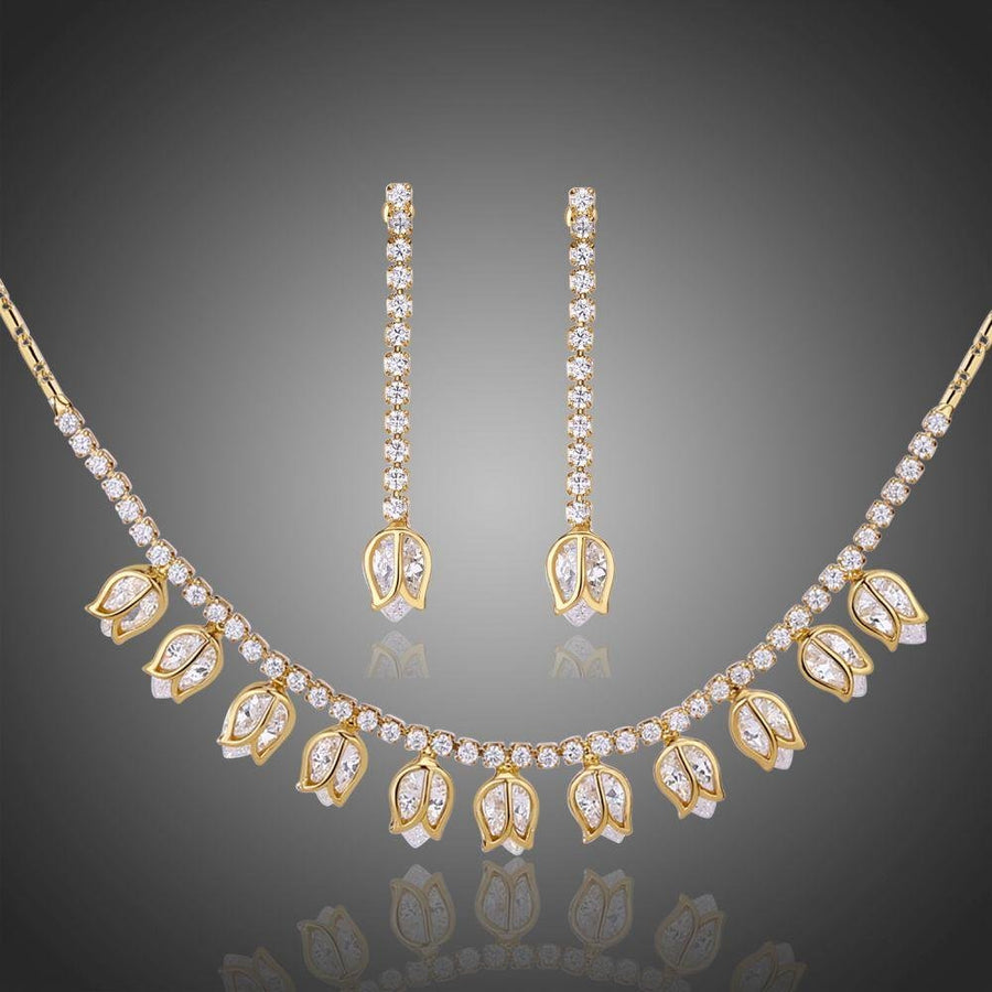 Khaista lotus CZ rhinestone necklace dangle earrings set