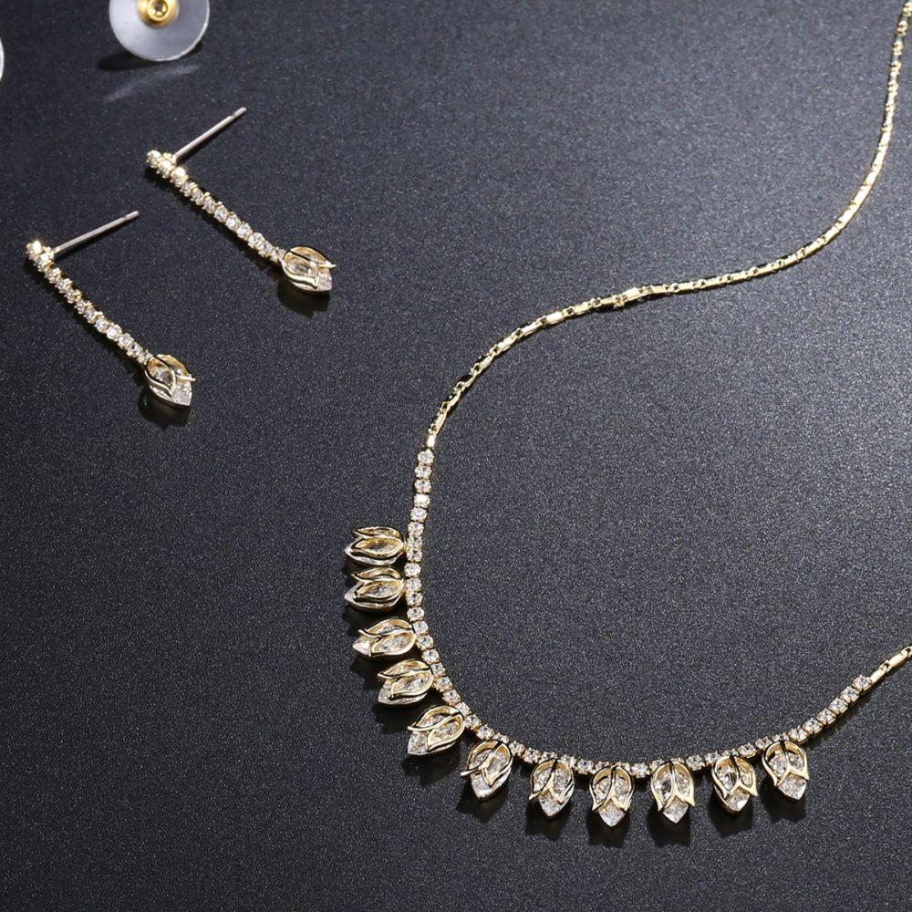 khaista lotus necklace and dangle earrings jewelry set with high level cz rhinestones image 4