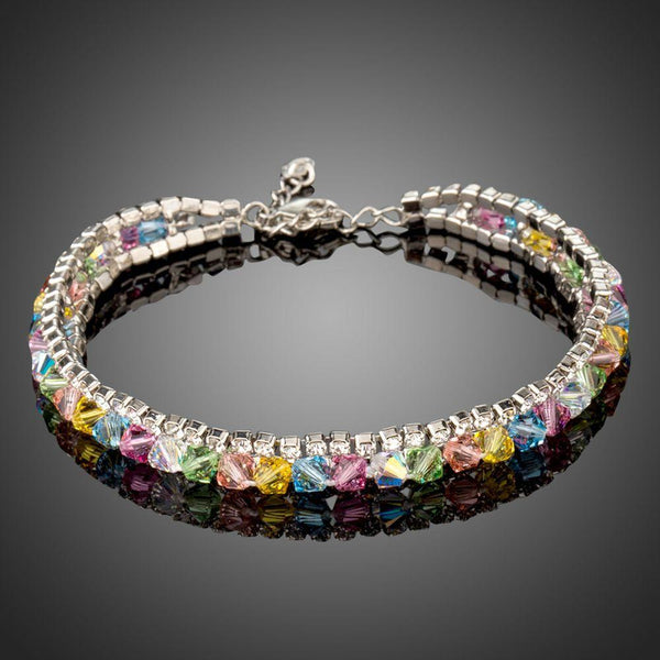 KHAISTA multicolour crystal lobster bracelet on white background