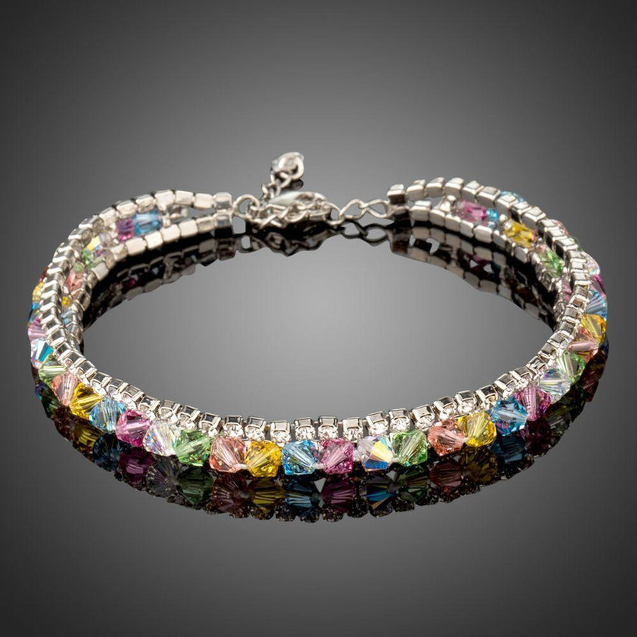 KHAISTA multicolour crystal lobster bracelet on white background