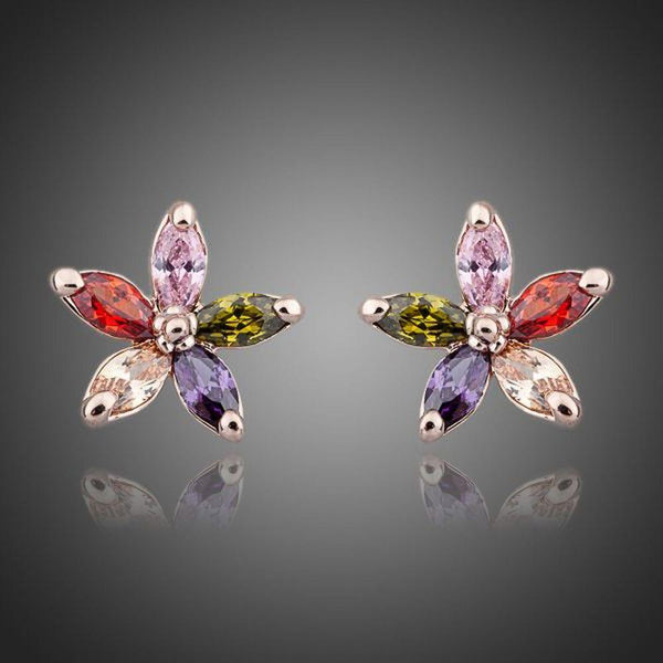 KHAISTA multicolour Stellux Austrian stud earrings on white background
