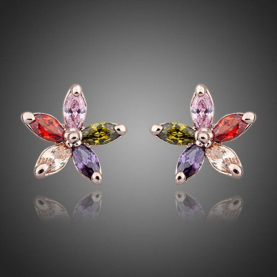 KHAISTA multicolour Stellux Austrian stud earrings on white background