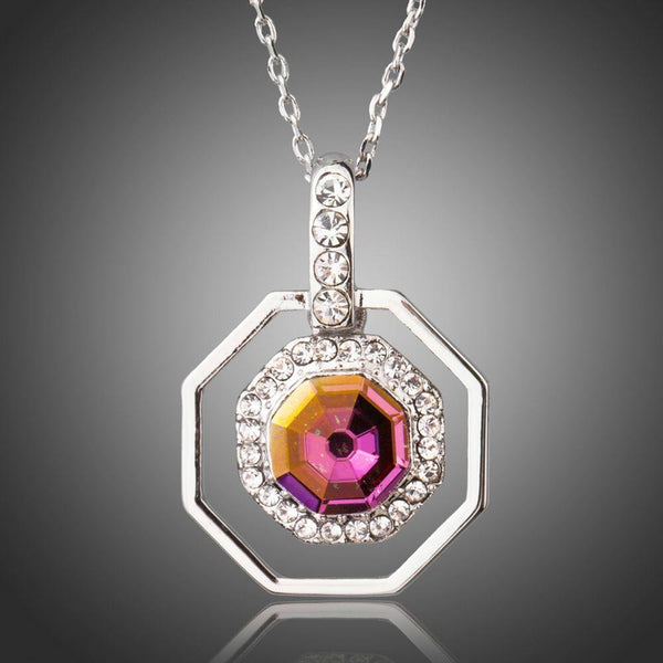 KHAISTA octagon crystal pendant necklace on white background