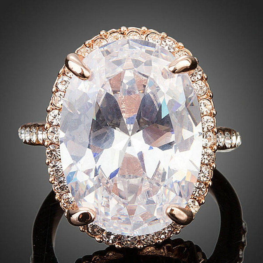 Premium luxury oval crystal solitaire ring design displayed on a clean white background
