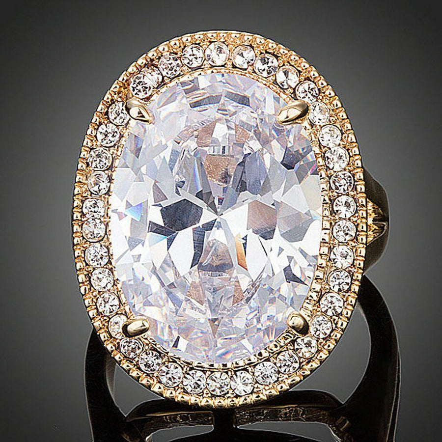 Premium luxury oval cubic zirconia engagement ring design displayed on a clean white background