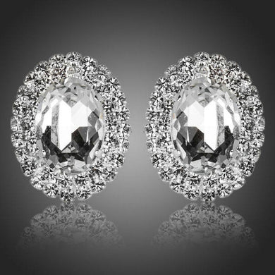 Oval Thick Silver Cubic Zirconia Stud Earrings - KHAISTA Fashion Jewellery
