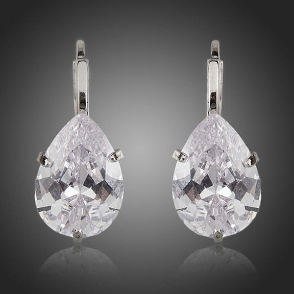 Khaista Pear Shaped Cubic Zirconia Drop Earrings on white background