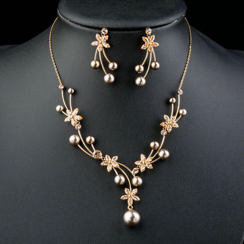 khaista pearl flower drop earrings necklace set kf0159 image 4
