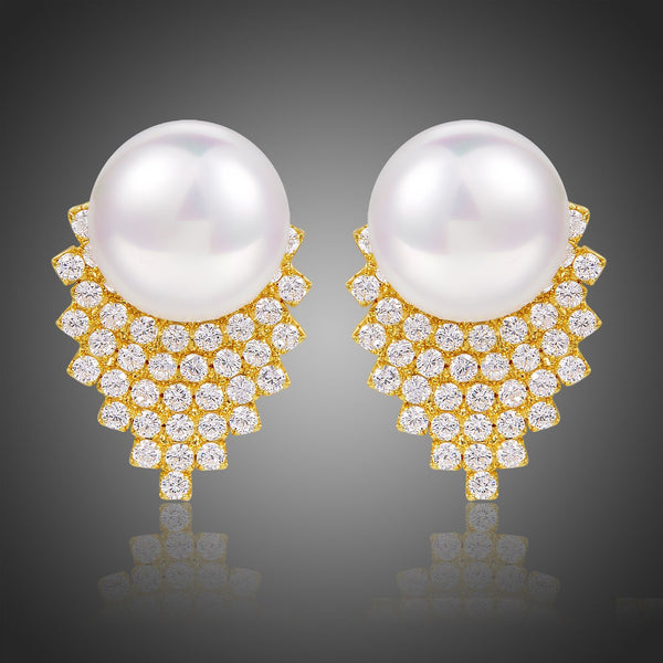 KHAISTA pearl stud earrings for women on white background