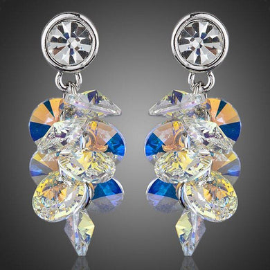 Platinum Plated Crystal Cluster Drop Earrings - KHAISTA Fashion Jewellery